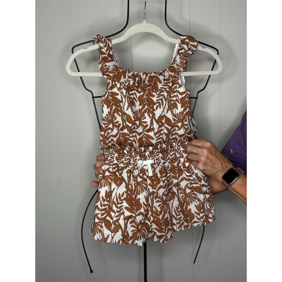 Janie & Jack Top Shorts Two Piece Matching Set Brown Floral Summer Tropical Sz 6 - Picture 1 of 11